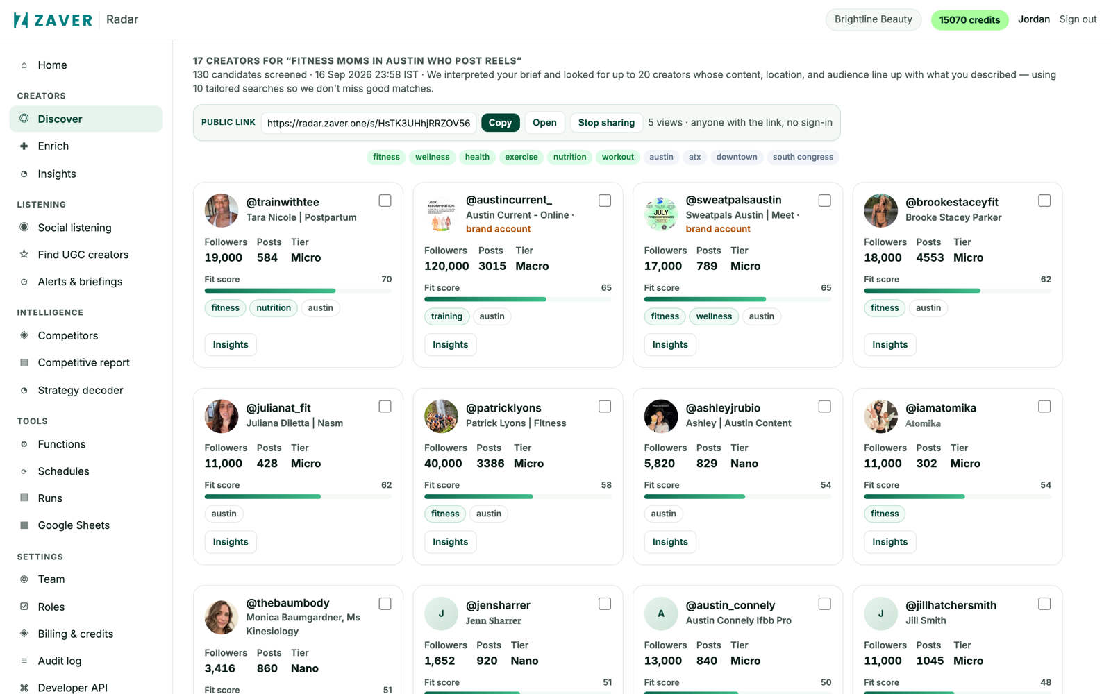 Ranked Discover results with fit scores and tags