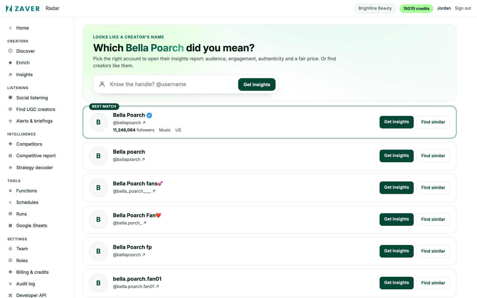 Name lookup disambiguation for “Bella Poarch”