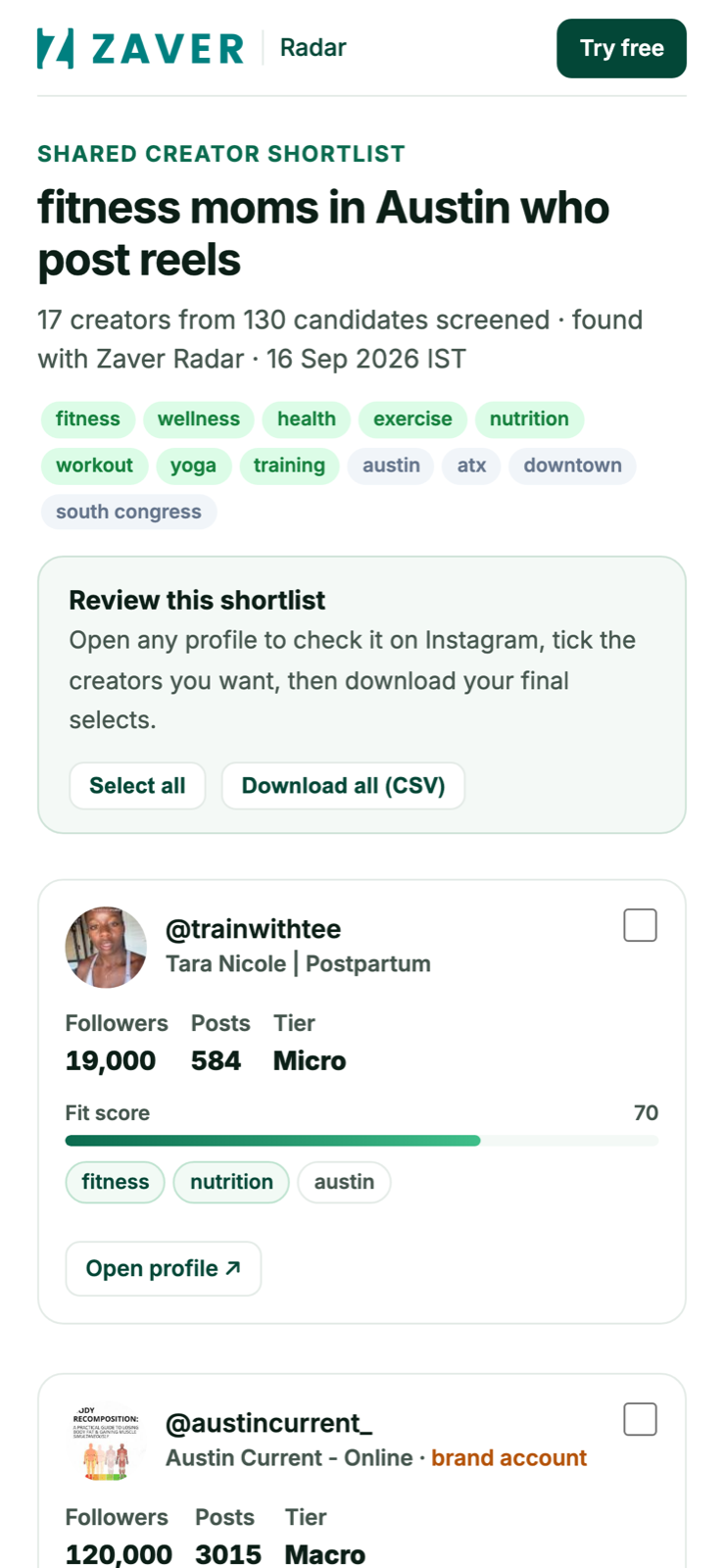 A public shortlist open on a phone