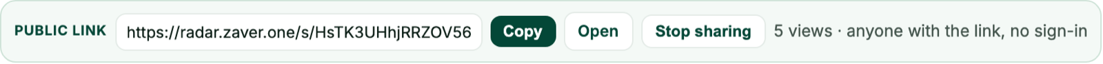 The public-link share box on a results page